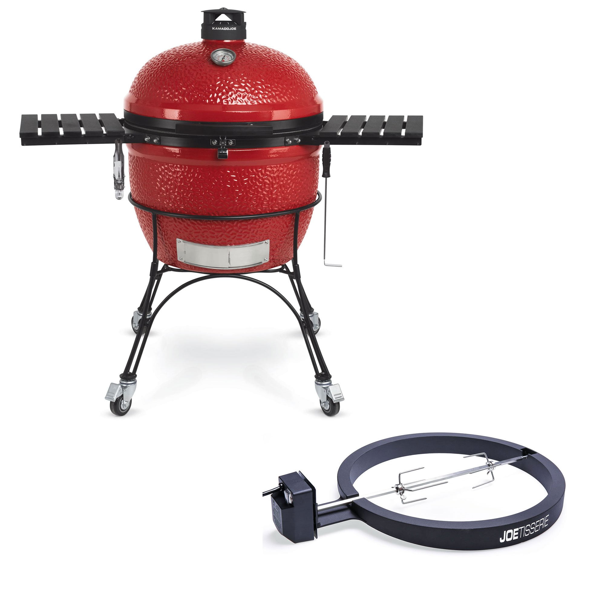 Kamado Joe Outdoor Ceramic Charcoal Grill with Spit Rod and Forks Rotisserie