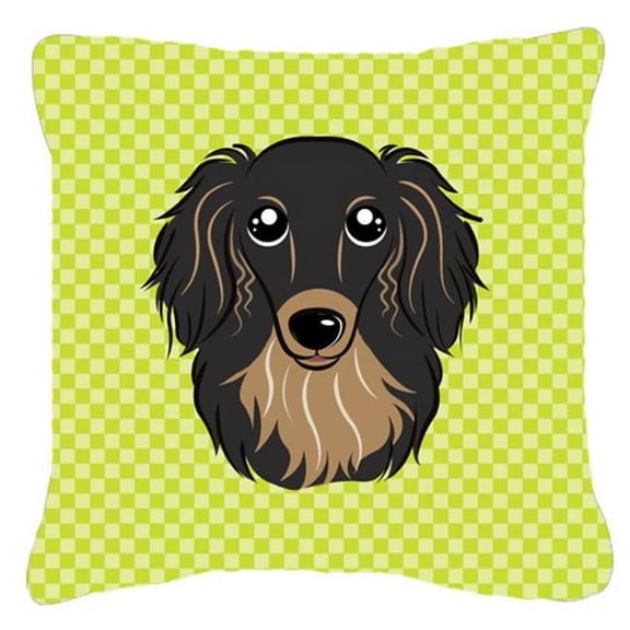 Caroline's Treasures BB1275PW1414 Checkerboard Lime Green Longhair Black and Tan Dachshund Canvas Fabric Decorative