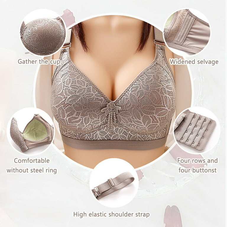 Push up Bras for Women Thin Vintage Pattern Breathable Gathers Comfort Strapless  Bra for Womens Plus Size Beige 肤色:42/95 