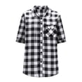 thumbnail image 7 of Cloaraye Button Down Shirt for Men Short Sleeve Plaid V Neck Turndown Collar Casual Shirt Beach Vacation Summer Tops with Pocket, 7 of 7
