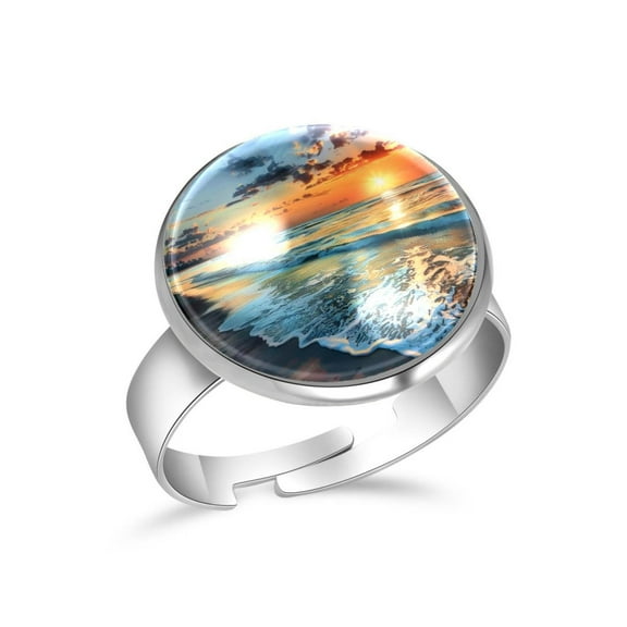 PhooArto Sunset Beach Stainless Steel Rings for Women, Open Adjustable Ring Promise Ring Jewelry Gifts