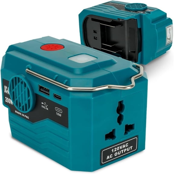 Power Inverter for Ma*kita 18V Battery,DC 18V to AC 120V/220V Portable Power Station with USB,Type-C 280lm LED Light for Camping