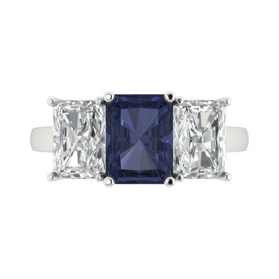 Clara Pucci 14K White Gold 4ct BlueSapphire Three-Stone Ring for Women