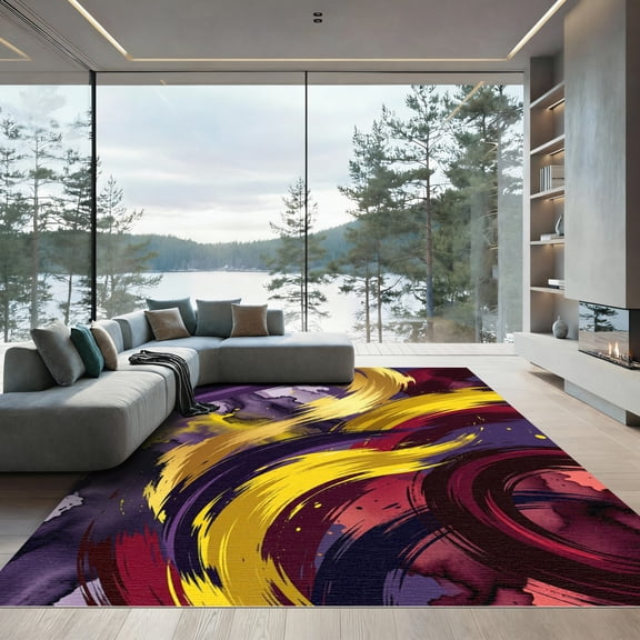 ODIKA 4' x 6' Machine Washable Non-Slip Area Rug, abstract print High Traffic Rug, Purple, 960709