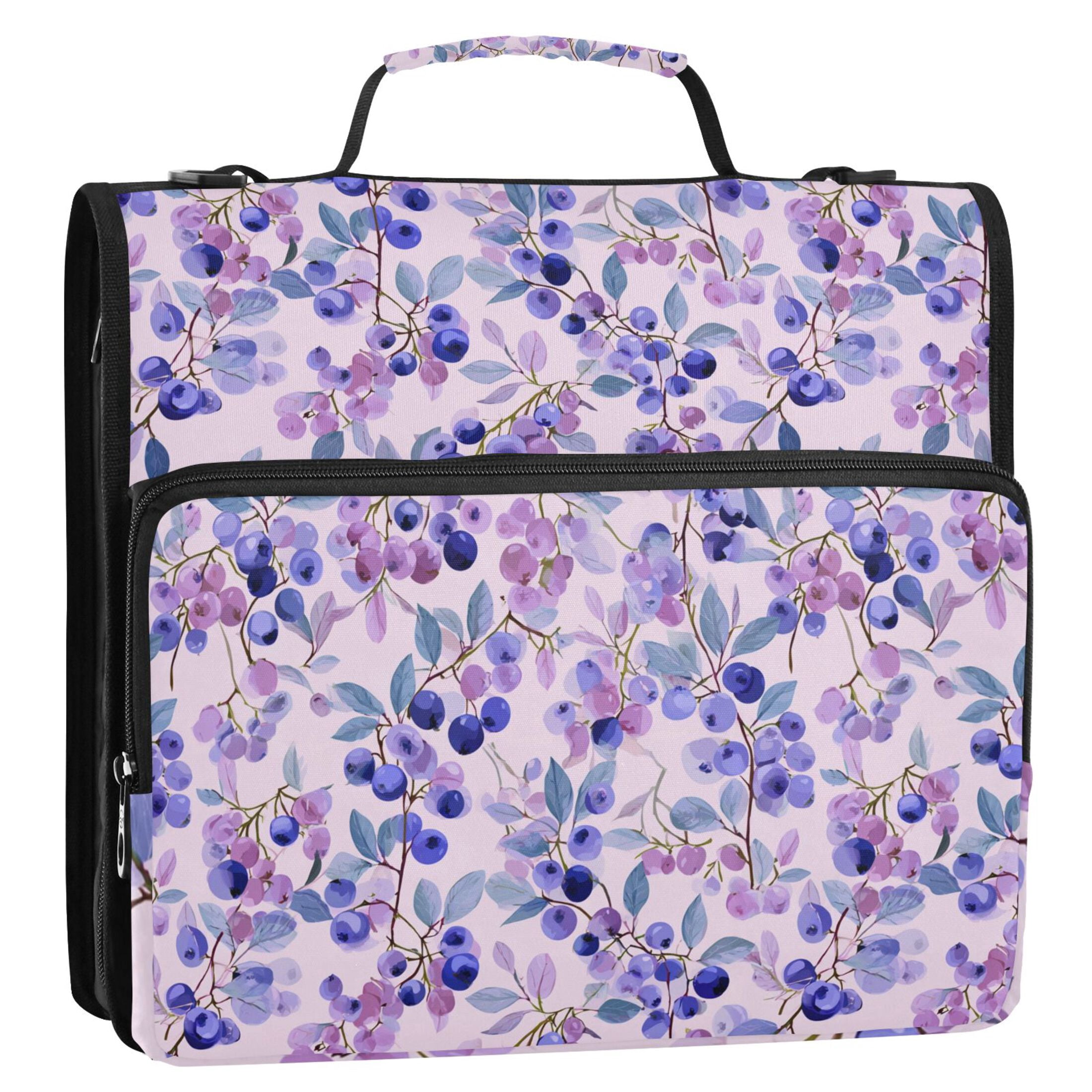Zipper Binder Purple Blueberry 1.5 Inch Binder Folder Bag with Shoulder Strap and Handle