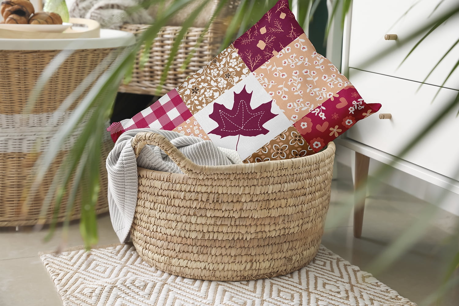 20" x 14" Simply Daisy Printed Quilt Leaves Polyester Indoor/Outdoor Pillow, Fuschia Qty 1