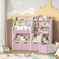 thumbnail image 7 of Hiphuta 47"Wide Large Kids Bookcase, Wood Bookshelf Toy Storage Organizer with Book Rack & Movable Boxes, Pink Bookshelf for Kids Room, 7 of 7
