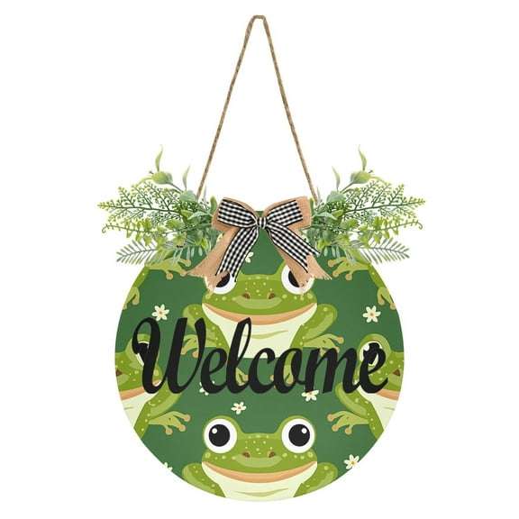 Frogs and Flowers Welcome Sign for Front Door Wreath Door Sign for Farmhouse Porch Decoration Indoor Outdoor
