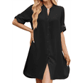 thumbnail image 3 of Robe Chemise à Boutons pour Femmes, Ample, Décontractée, Manches Courtes, Col à Revers, Col en V, Mini-Robe d'Été, Noire, TTG, 3 of 6