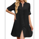 thumbnail image 3 of Vestido Camisero de Verano para Mujer, Informal, de Corta, con Botones y Cuello en V, Talla Grande Negro XXL, 3 of 6