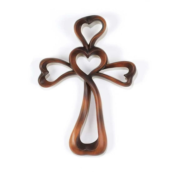 Dicksons Open Heart Woodgrain Brown 16 Inch Resin Hanging Wall Cross