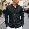 thumbnail image 2 of JAJAHO Men's Striped Stand Collar Shirts Button Up Shirt Long Sleeve Regular Fit Business Casual Wear Lightweight Fall Spring Trendy Tops, 2 of 9