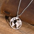 thumbnail image 3 of PAURO Men's Stainless Steel Round World Map Pendant Necklace Hip Hop Jewelry Silver with Chain, 3 of 5