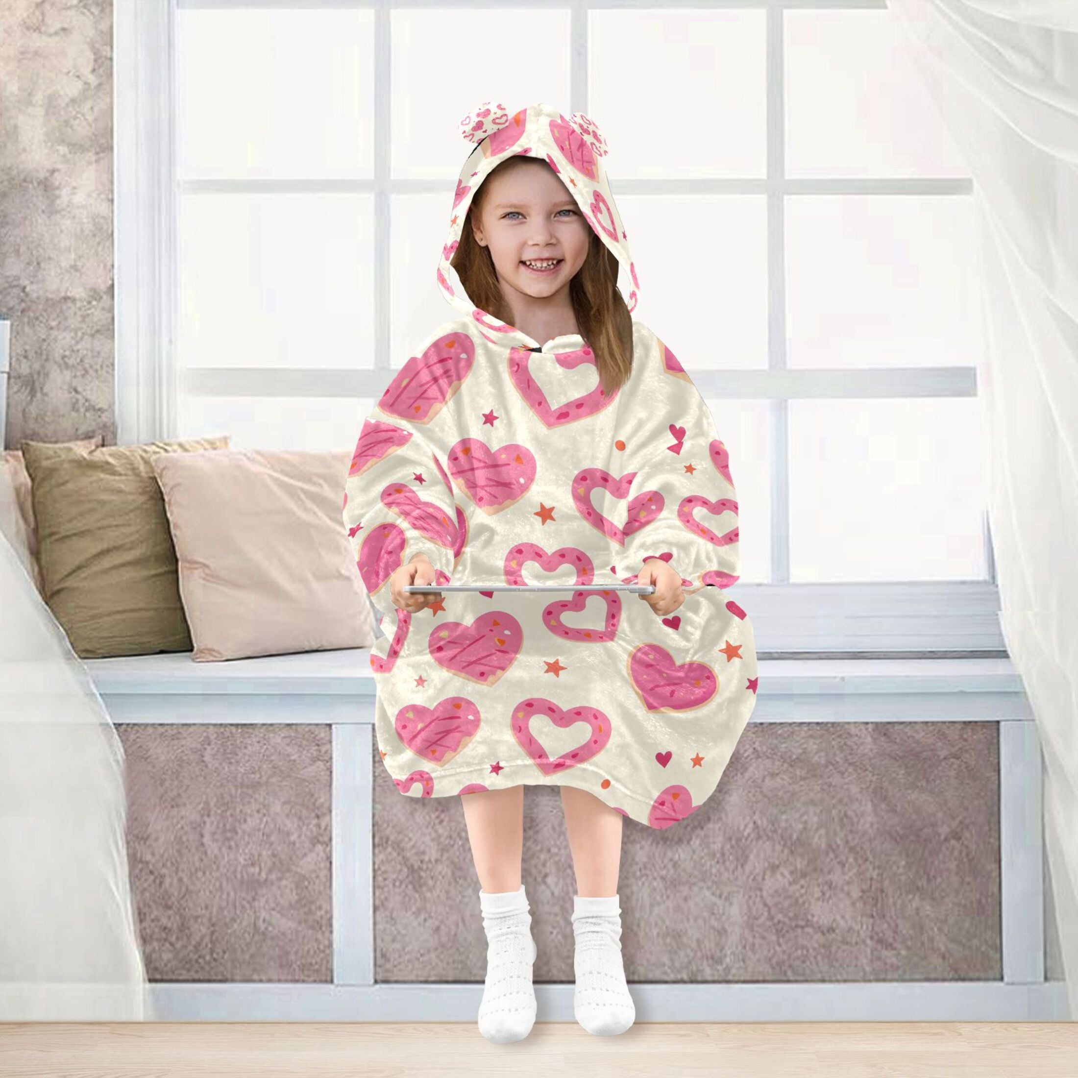 joogoo Blanket Hoodie Heart Donuts for Oversize Sweatshirt Boys Girls 3-14 YR L