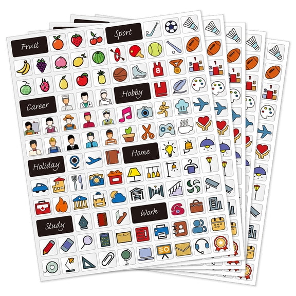 520 Pcs Sticker Labels Journal Color Universal Icon Sports Career Theam Stickers Black Switchboard Label Decals