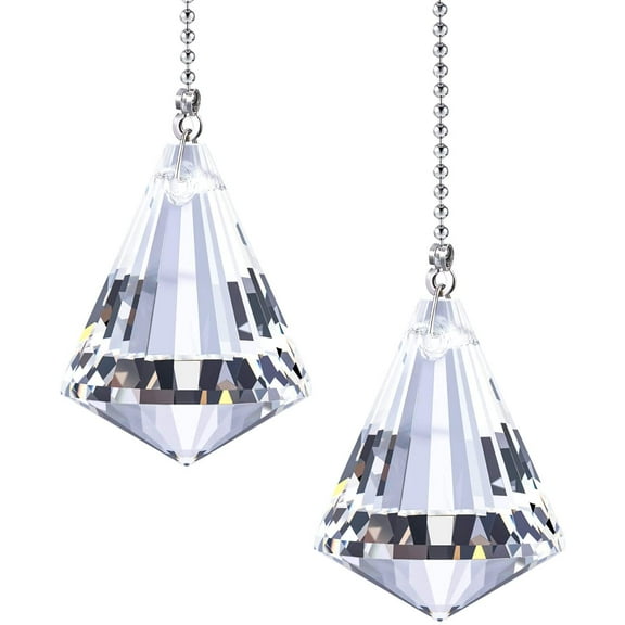 2 Pieces Pull Chain Ceiling Fan Pull Chain Ornaments Light Pull Chain Extension Decorative Crystal Pull Chain, 1 Meter Long Each Chain(Crystal Cone)
