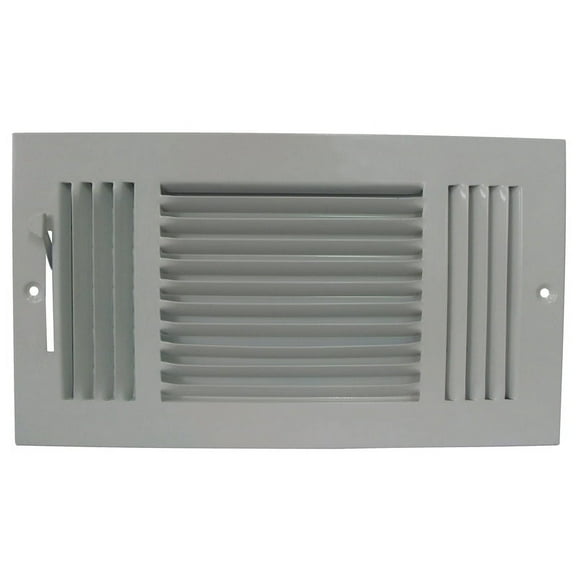 ProSource SW03-12X6 3-Way Sidewall Register, 13.5 in L, 7.5 in W, 52 degree Air Deflection, 3 -Way, Steel, White