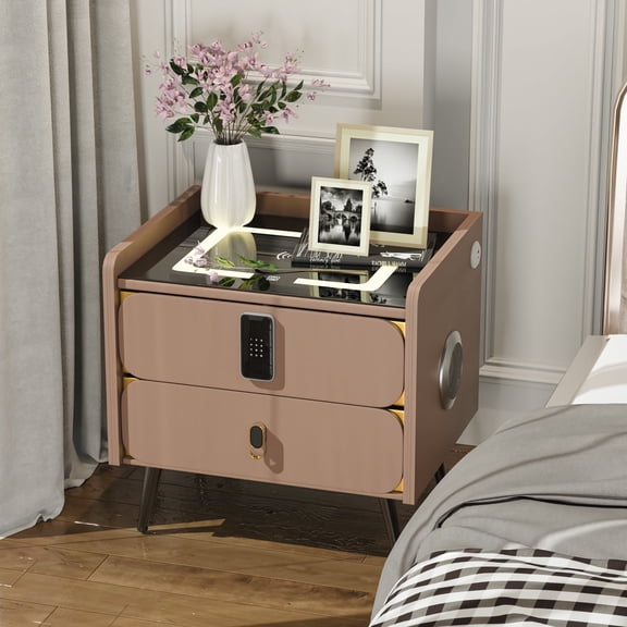 Smart Nightstand with Security Combination Lock - Nightstand Locking Drawer and USB Charging, Modern Smart Nightstand