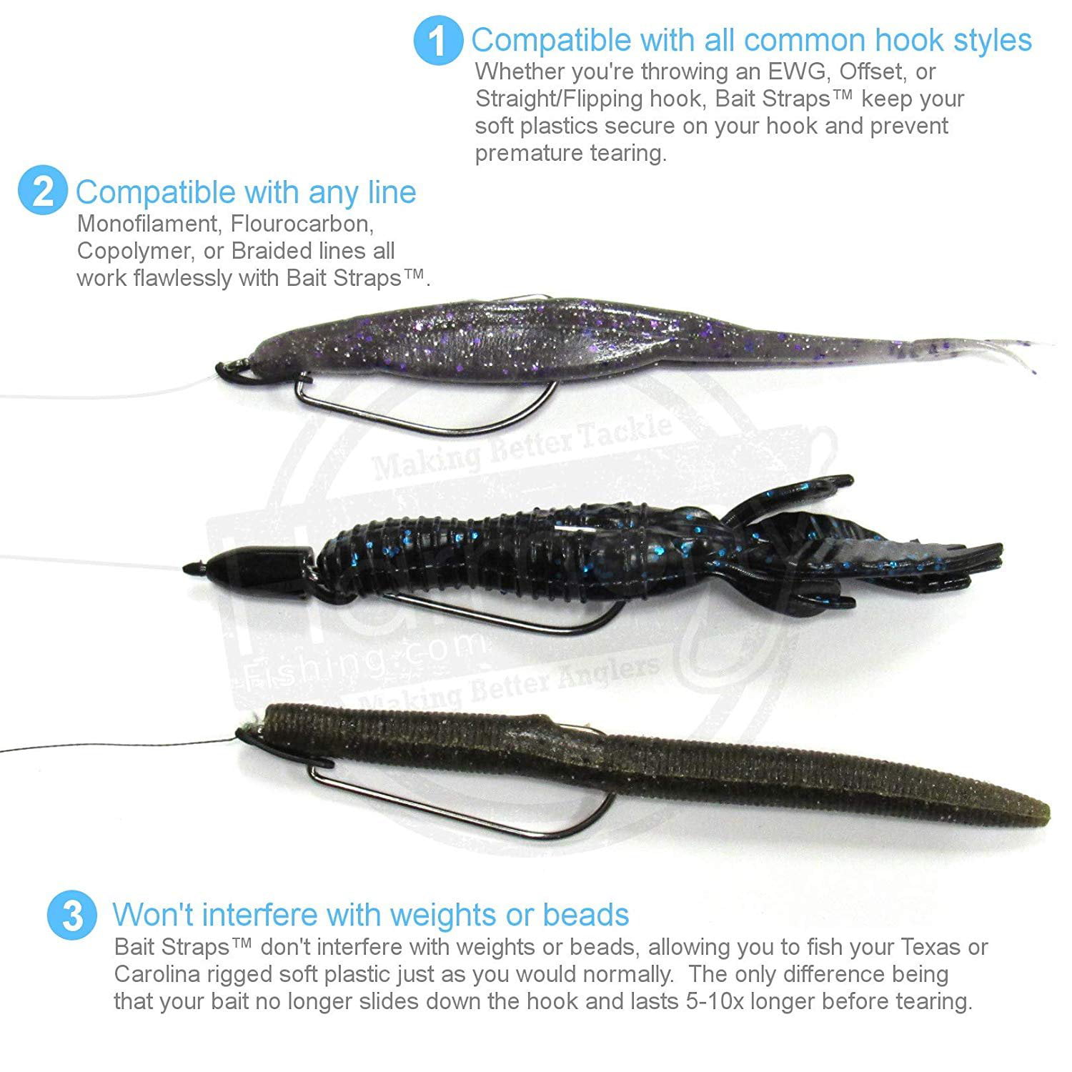 Harmony Bait Straps 40 Pack - Secure Your Soft Plastic baits on Your Hook  to Prevent Sliding and Tearing 