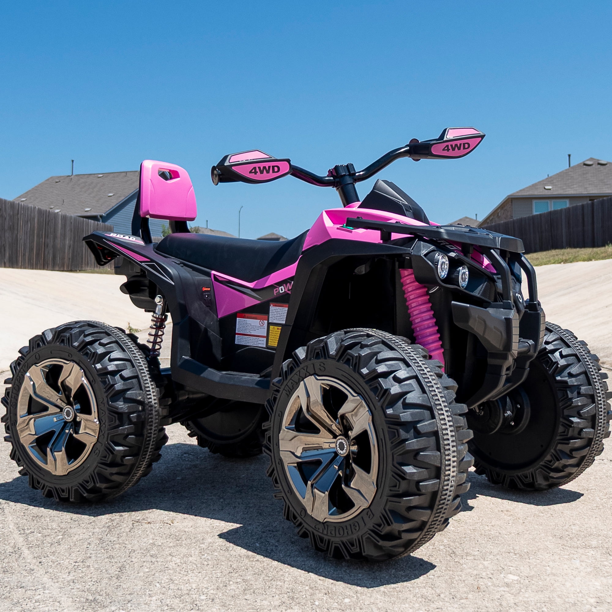 24 Volt ATV for Kids, Joyracer 4 Wheeler for Kids, 4WD Power Car Wheels with 800W Motor, Bluetooth/MP3, Horn, Music, LED for Big Kids Gift, Pink