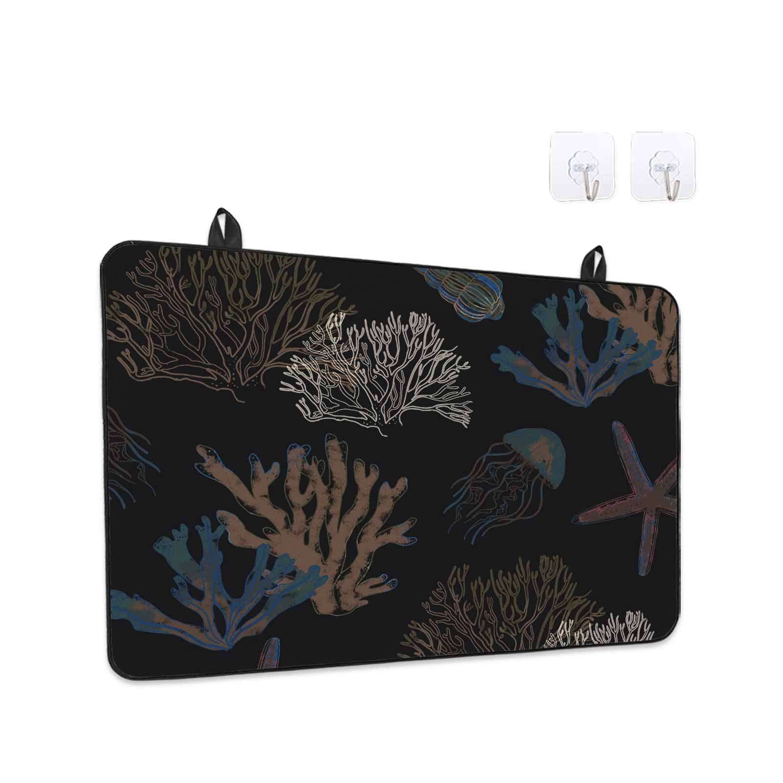 Black Coral Coastal Stove Top Cover for Electric Stove, Heat-proof & Non Slip Glass Top Stove Cover Protector, Nautical Starfish Summer Beach Kitchen Flat Cooktop Rubber Mat 24x21 Inches