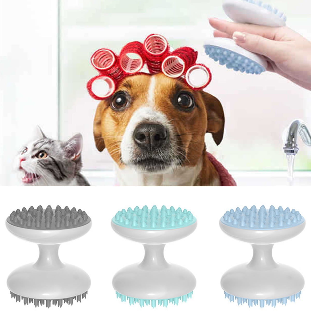 Travelwant Dog Bath Brush,Rubber Dog Shampoo Grooming Brush, Silicone