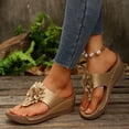 thumbnail image 5 of Xdegoge Flatform Wedges for Women Open Toe Floral Thong Sandals Cushion Low Wedge Slide Slippers Perforated Leather Beach Footwear, 5 of 9