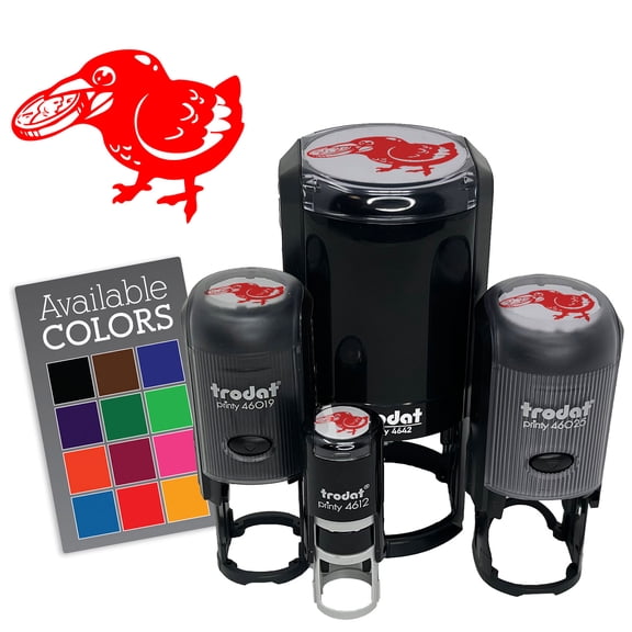 Happy Excited Crow With Treasure Coin Self-Inking Rubber Stamp Ink Stamper for Stamping Crafting Planners - Black Ink - Mini 1/2 Inch
