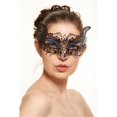 thumbnail image 1 of Kayso BE002BLBK Black Mysterious Filigree Cat Laser Cut Masquerade Mask with Blue Rhinestones - One Size, 1 of 1