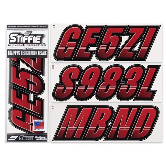 STIFFIE Techtron Burgundy/Black 3" Alpha-Numeric Identification Custom Kit Registration Numbers  Letters Marine Stickers Decals for Boats  Personal Watercraft PWC