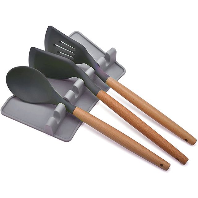 Soporte de cuchara de cocina de utensilio de silicona con soporte de cuchara/resto de utensilios de escurridor