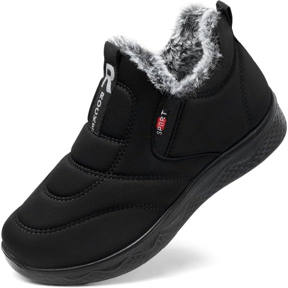 Women's Winter Snow Boots, Warm Faux Fur Lined Ankle Booties with Easy Hook-and-Loop Strap