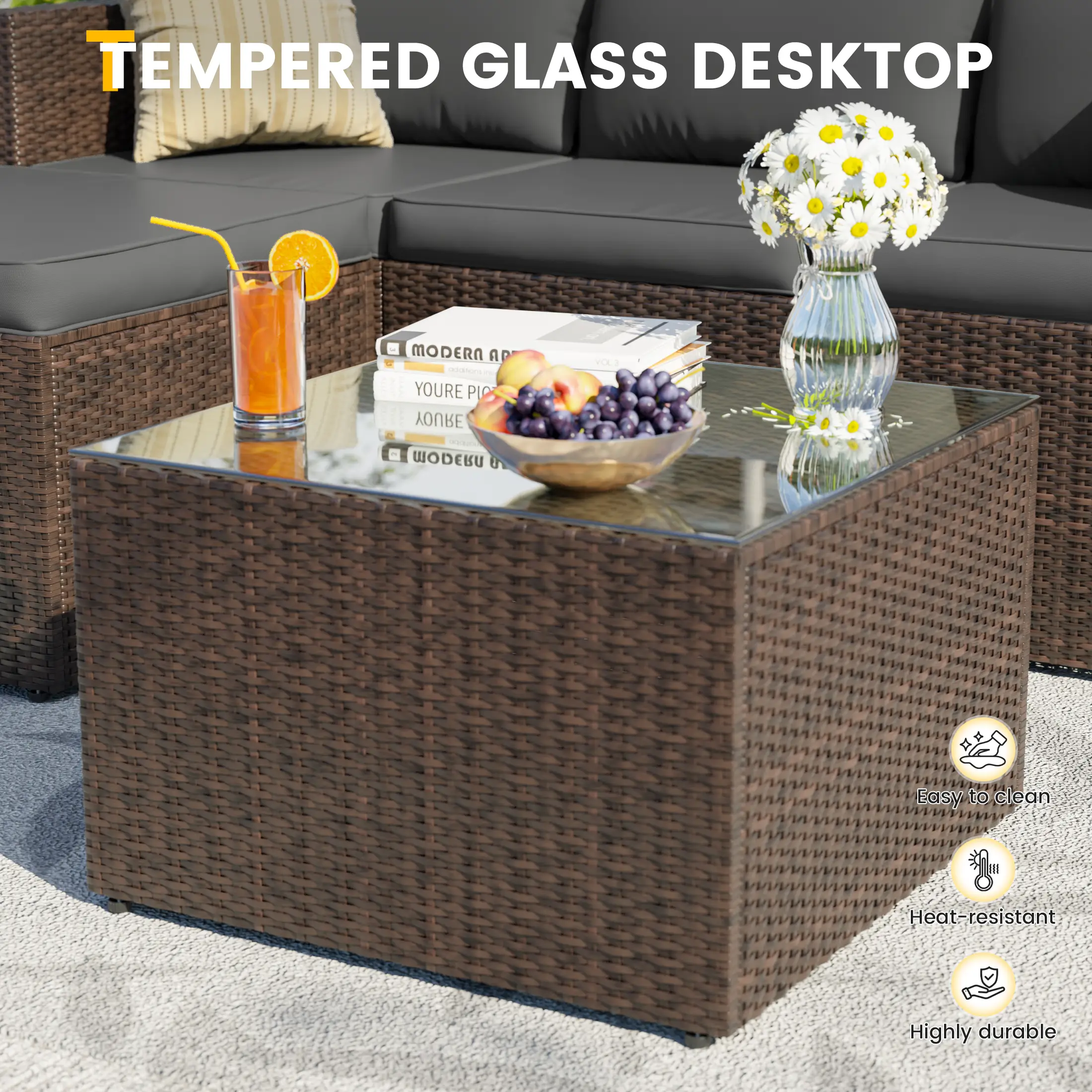 UDPATIO 5-Piece Patio Furniture Set,Outdoor Patio Furniture Set All-Weather Rattan Wicker Patio Conversation Set with Ottoman, Cushions & Glass Table for Garden & Backyard, Gray