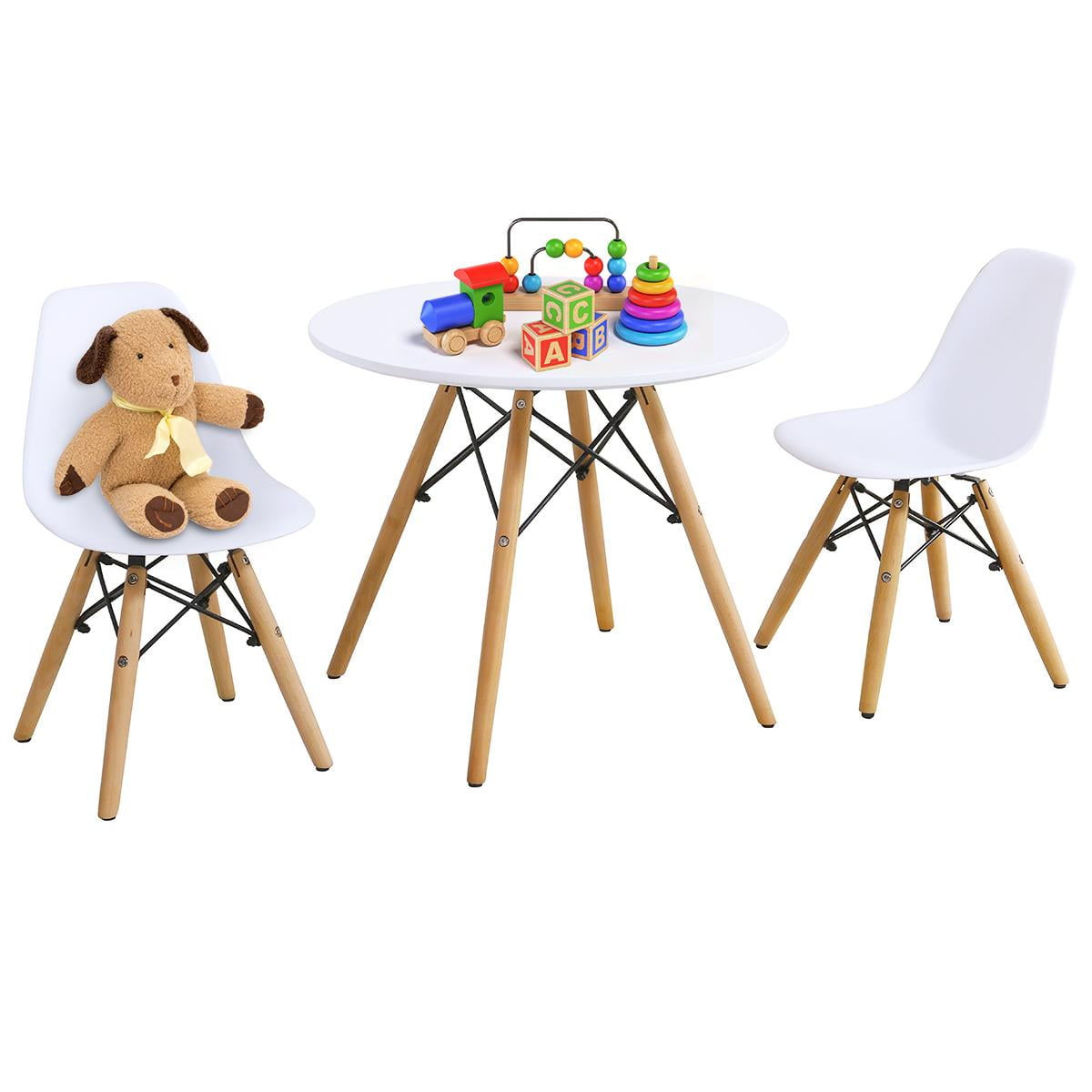 Giantex Kids Mid Century Dining Table Chair Set Kiddie Sized Furniture Table Set For Toddler Children White 3 Pcs
