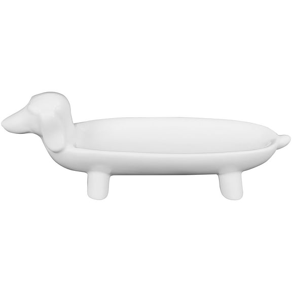 Creative Co-Op Elongated White Ceramic Dog Dish
