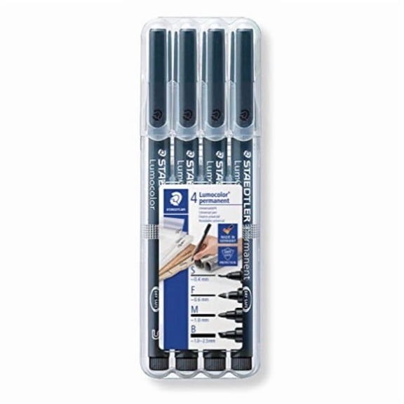 STAEDTLER 31-9WP4GS Lumocolor Permanent Pen Set - Assorted Line Widths, Black (Pack of 4)