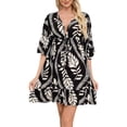 thumbnail image 4 of Karight Womens Summer Dresses Casual Boho Floral Babydoll Tropical Leaf Print V Neck Half Sleeve Tie Waist Ruffle Hem Cover Up Dress Casual Beach Dress, 4 of 9