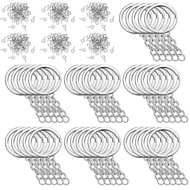 250 piezas de pasadores de ojo de tornillo para llaveros, anilla de salto, extensores de cadena, pasadores de ojo, llavero dividido plata