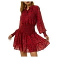 thumbnail image 4 of One opening Women Mini Dress, Elegant Long Sleeve V Neck Dots Print Dress, 4 of 9