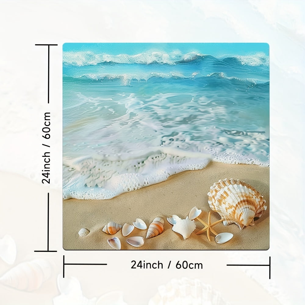 Summer Ocean Blue Coast Marine Life Pattern, Washing Machine Dust Cover Mat, Kitchen Accessories, Non-Slip, For Laundry Bathroom Home Decor, Room Decor