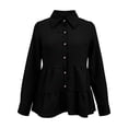 thumbnail image 6 of Uaswgudfs Women's Long Sleeve Polo Collar Button Down Shirt with Ruffled Hem, Casual Loose Fit for Fall, Lightweight Basic Shirt Black 3XL, 6 of 6