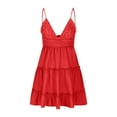 thumbnail image 2 of Lilgiuy Women's Solid Color Jumpsuit Short Skirt Charming Off Shoulder Waist Sleeveless Dress Elastic Waist Swing Sun Vocation Dress, 2 of 5