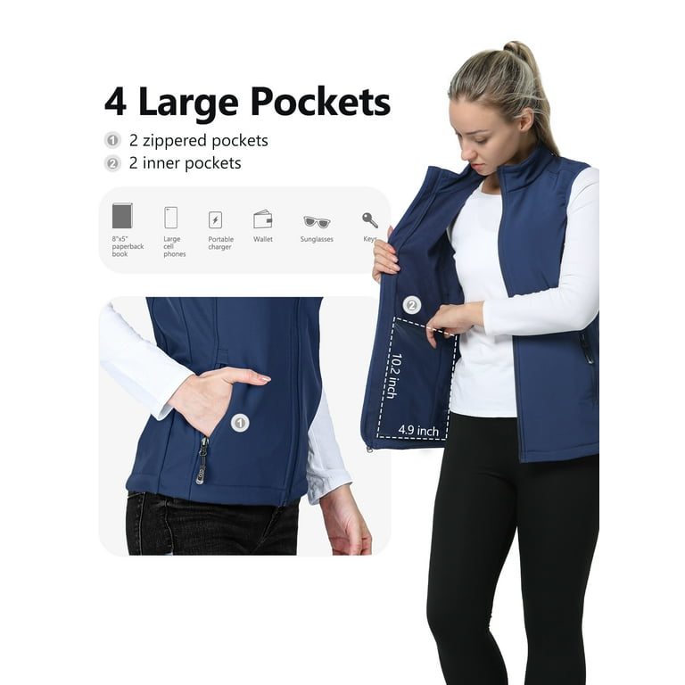 33 000ft Women s Running Vest Fleece Lined Zip Up Windproof Lightweight Softshell Vests Outerwear for Golf Hiking Sports Blue Large Walmart
