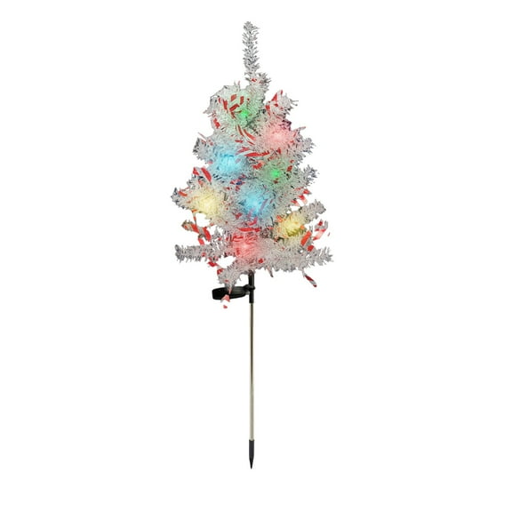White Christmas Tree Outdoor,Solar Powered Christmas Trees with LED Christmas Lights,Pre-lit Small Artificial Xmas Tree for Yard Porch Walkway Pathway Grave Cemetery Christmas Decorations