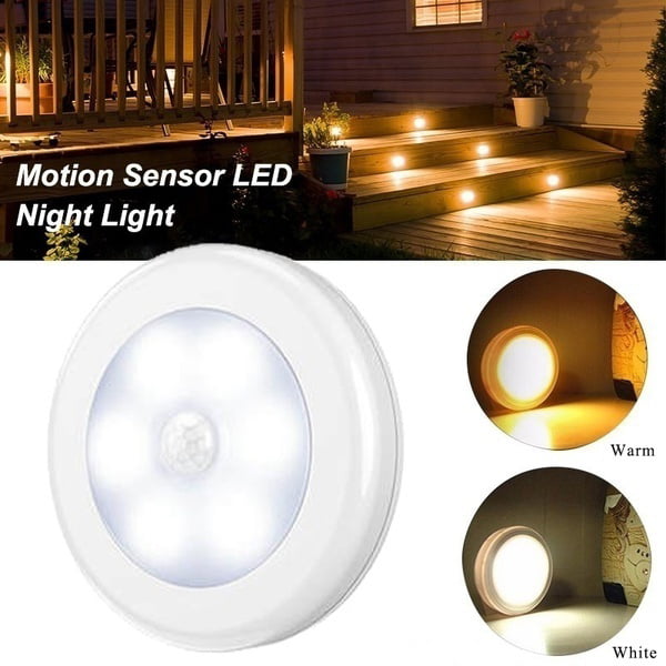 6Led Night Light Lamp Detector Wall indoor room living white warm yellow Battery 
