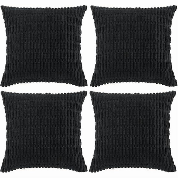 Wanhoo 4 Packs Boho Black Decorative Throw Pillow Covers 24x24 Inch for Living Room Couch Bed Sofa, Rustic Modern Farmhouse Home Decor, Soft Plush Corduroy Cute Square Cushion Case 60x60 cm