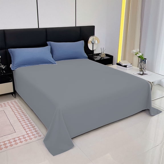 Solid Color Flat Sheet Twin Size Lightweight Washed Cotton Bedding for Single Bed, Soft Breathable Top Sheet Wrinkle Resistant Easy Care