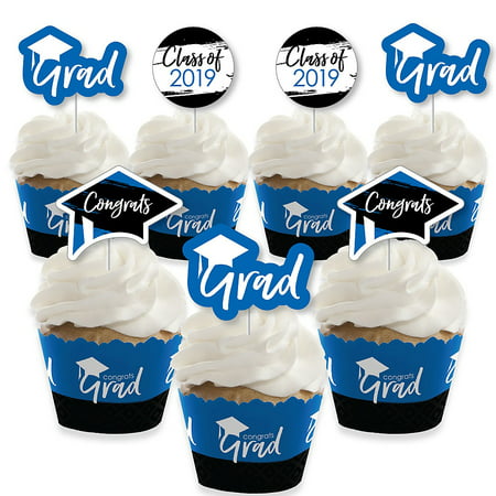 Blue Grad - Best is Yet to Come - Cupcake Decoration - 2019 Royal Blue Graduation Party Cupcake Wrappers and Treat Picks Kit - Set of