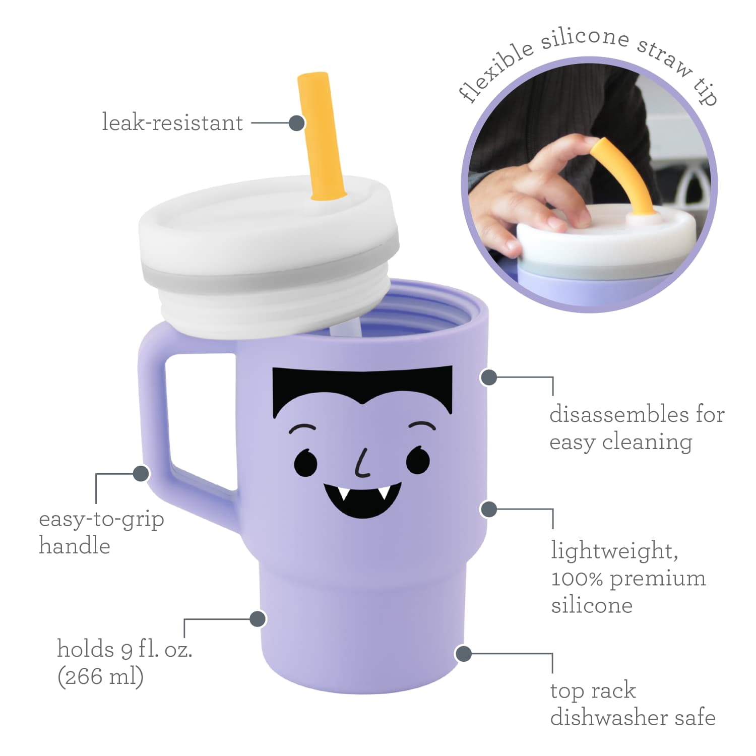 Infantino My 1st Tumbler – Adorable 9oz. Training Cup with Toddler-Friendly Straw and Handle, Dracula