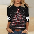 thumbnail image 2 of MaFYtyTPR Women's Christmas 3/4 Sleeve Tops Fashion Festival Printed Bow Round Neck Three Quarter Sleeve Loose T-shirt Plus Size Gray XL, 2 of 5